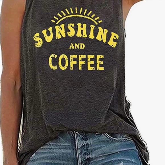 New! Sale 🎉 Sunshine Coffee Sleeveless Tank Top Distressed Graphic Print Top - Picture 6 of 8